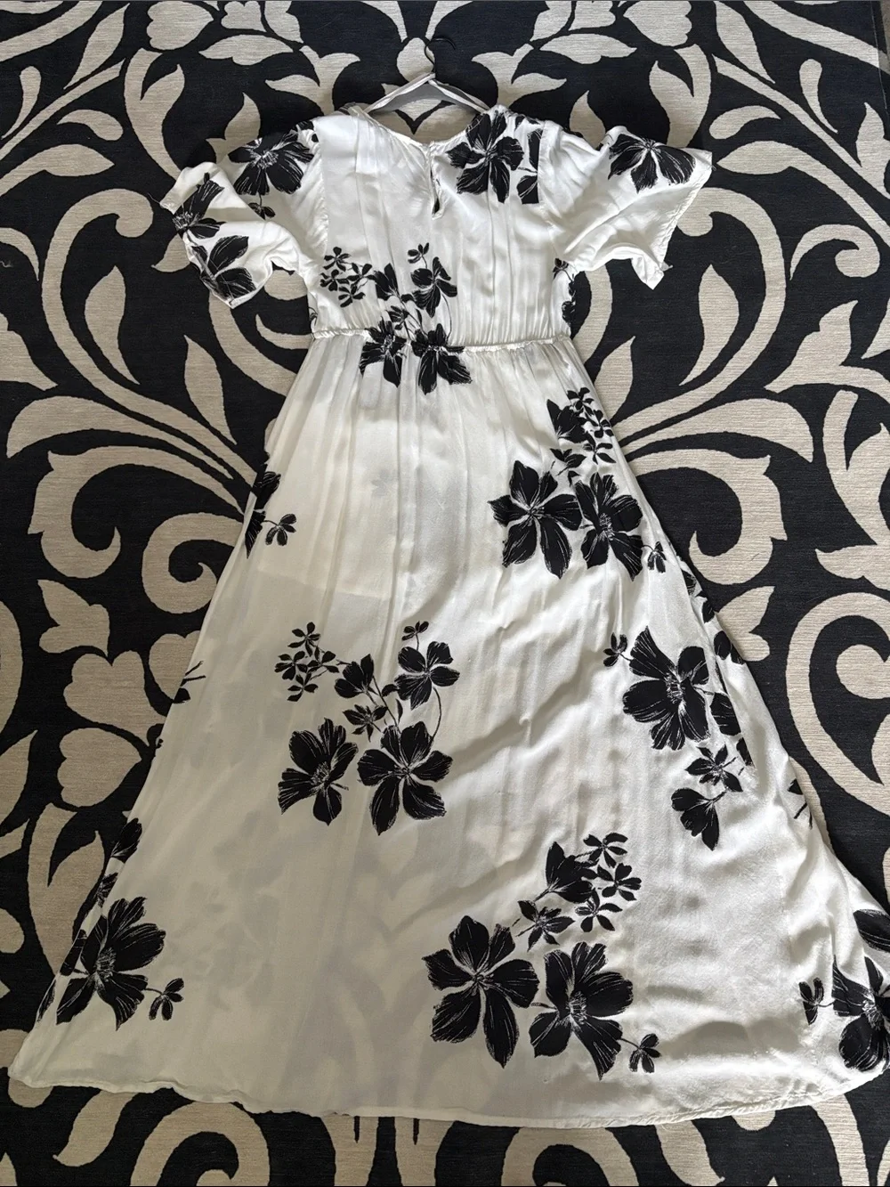 Japna White Maxi Dress with Black Floral Print and Gray Trim - Picture 4 of 4